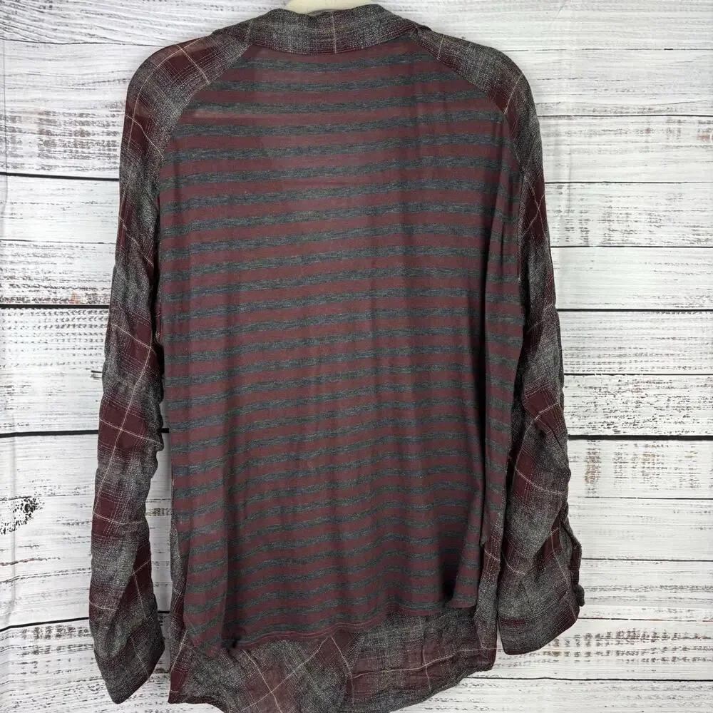 Burning Torch Womens Sz M Red‎ Gray Tartan Plaid Cowl Neck Top Tunic Wool Blend